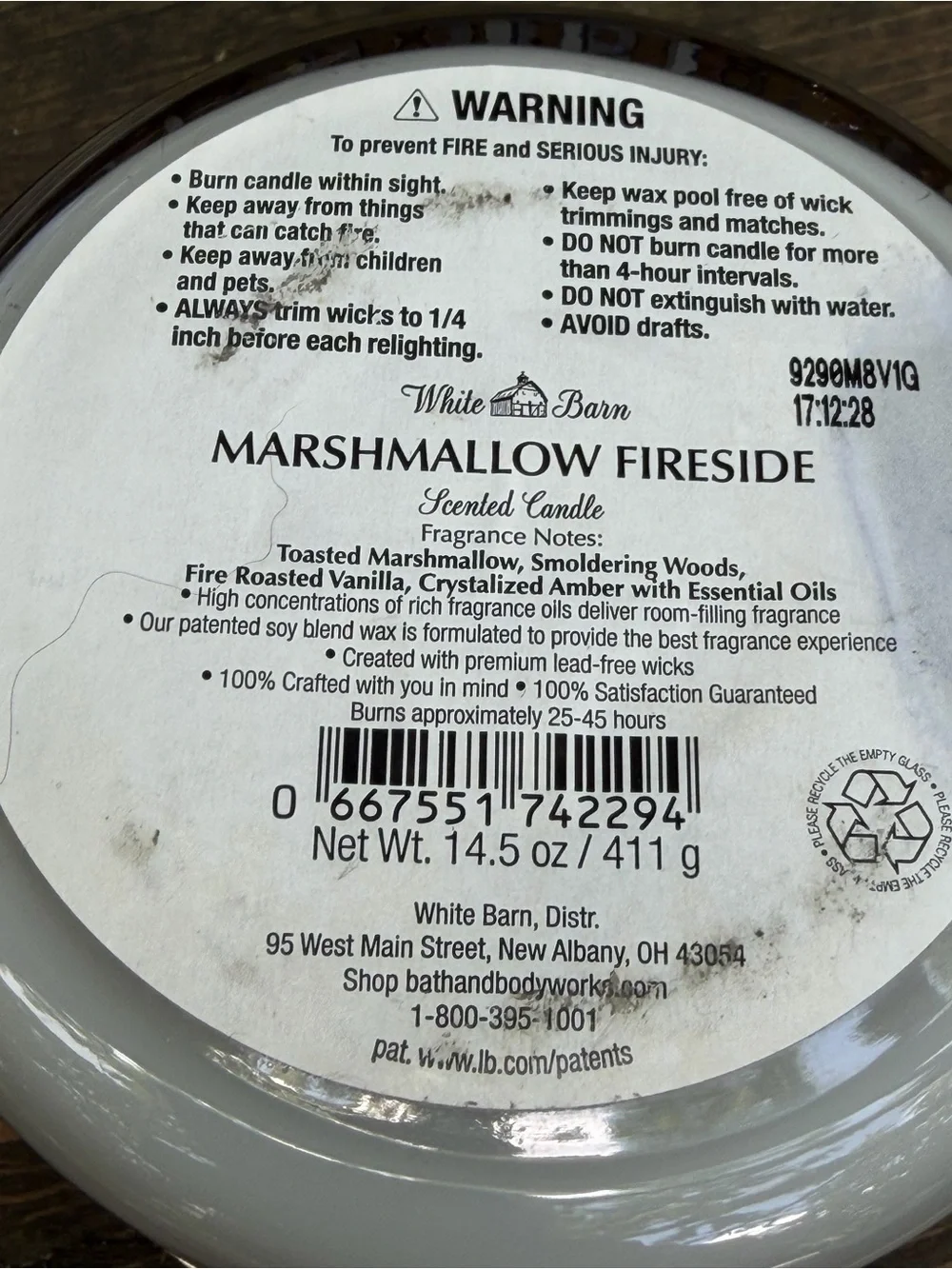 White Barn Marshmallow Fireside Candle - Gold and Silver Sequin Finish - Picture 3 of 3